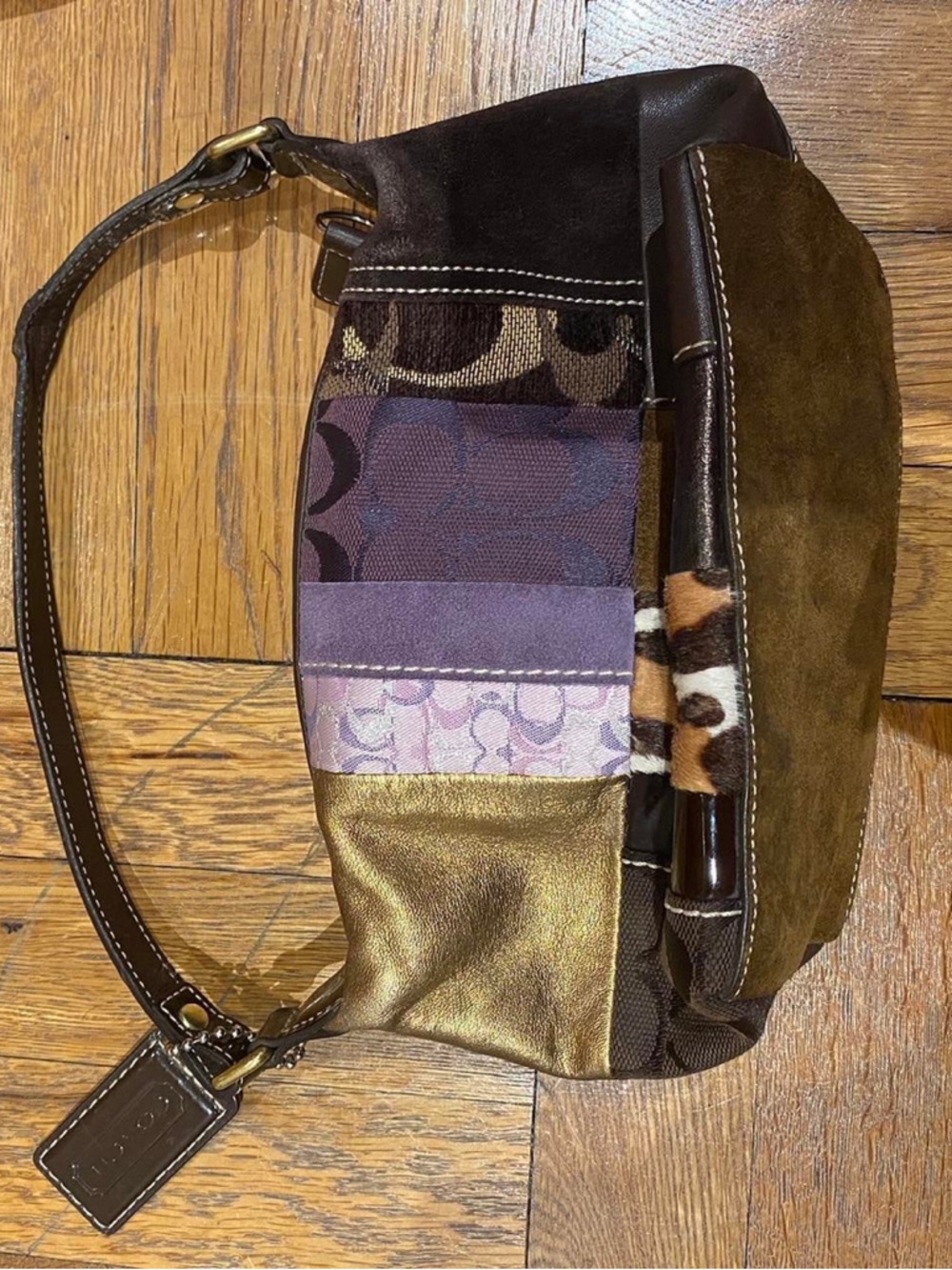 Coach Y2K Purple/Gold Patchwork Mini Bag - Picture 6 of 8